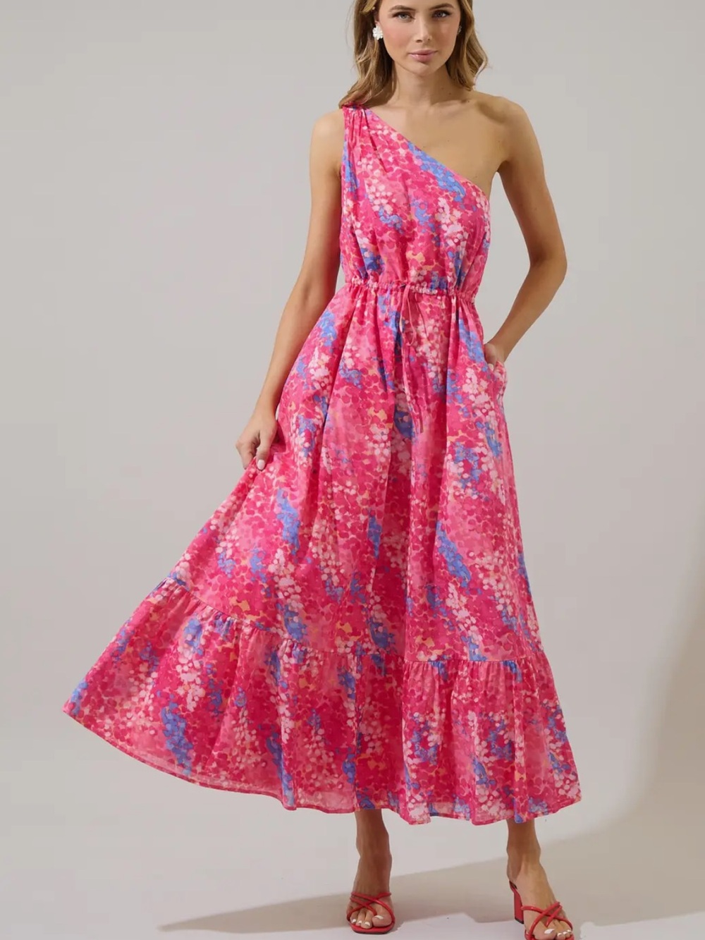 Sugarlips Leah Abstract Floral Elya One Shoulder Maxi Dress